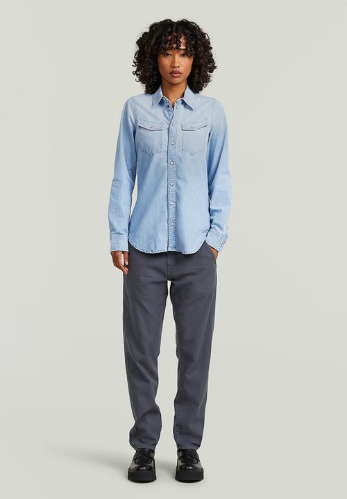 G-STAR - Slim western shirt l\s wmn - sun faded feather blue