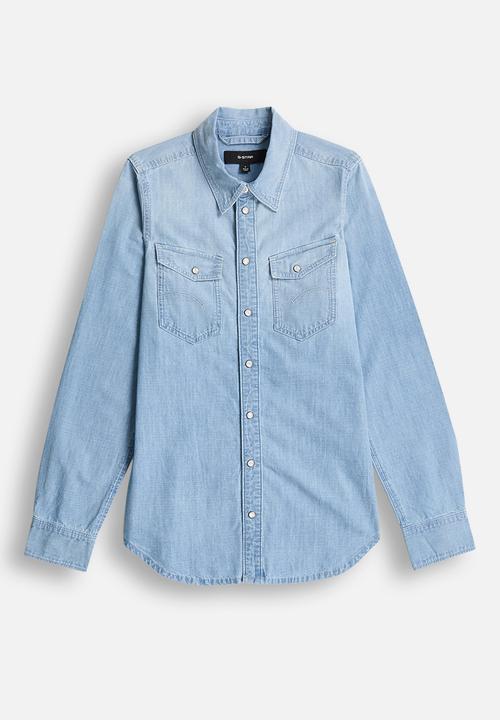 G-STAR - Slim western shirt l\s wmn - sun faded feather blue