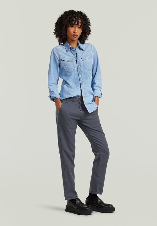 G-STAR - Slim western shirt l\s wmn - sun faded feather blue