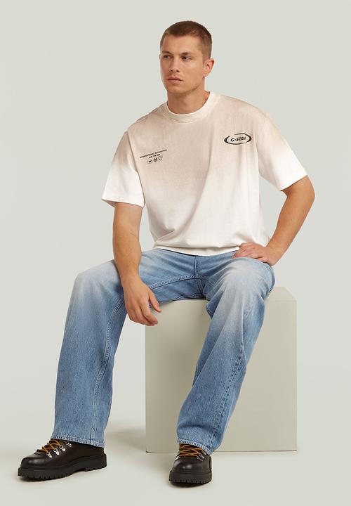 G-STAR - Sprayed Relaxed Logo R T - Milk/Dk Brick Spray