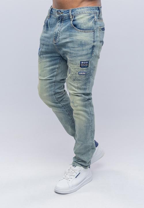 Bogart Man - Bogart vintage wash embroidered denim - blue