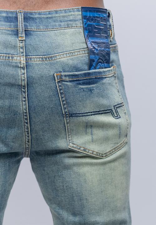 Bogart Man - Bogart vintage wash embroidered denim - blue
