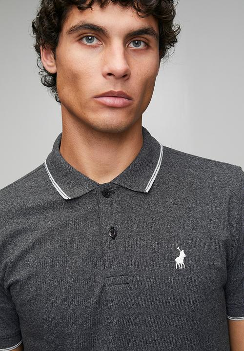 POLO - Axton Tipped Melange Short Sleeve Golfer - Charcoal Melange