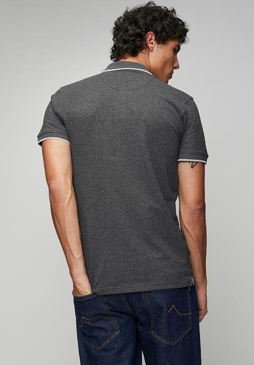 POLO - Axton Tipped Melange Short Sleeve Golfer - Charcoal Melange