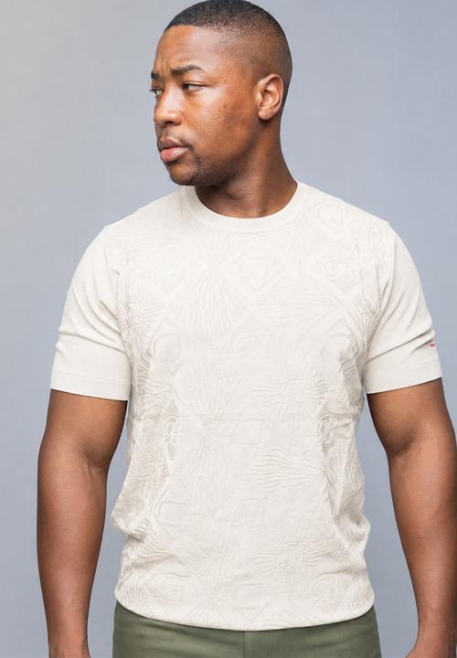Bogart Man - Bogart monogram jacquard knit tee - cream