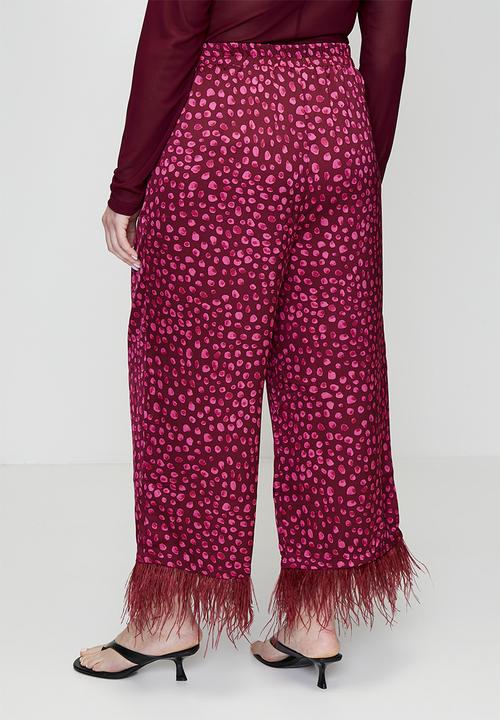 Me&B - Plus Sizzle Pants with Feather Trim - Pink