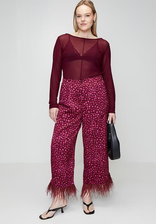 Me&B - Plus Sizzle Pants with Feather Trim - Pink