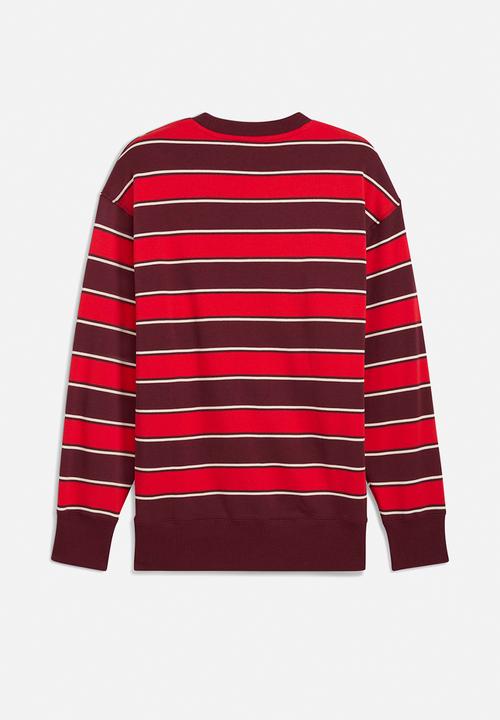 PREMIUM ESS Relaxed Stripe Crew TR Ruby