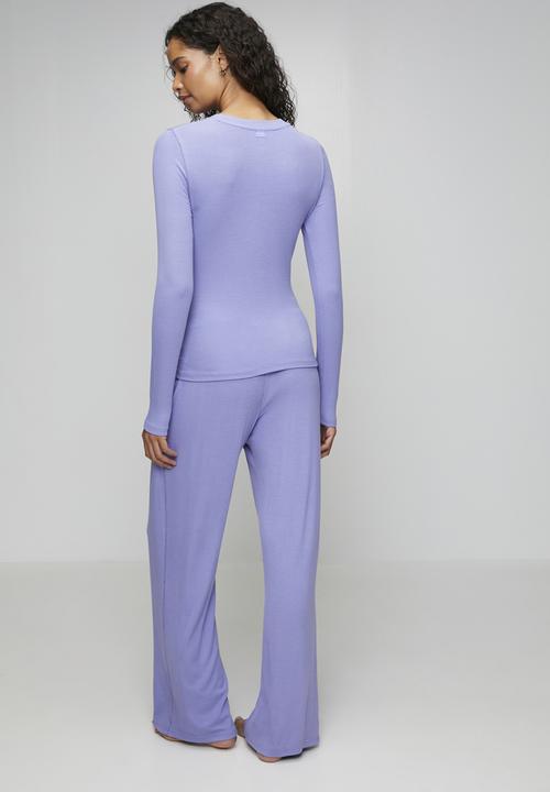 Cotton On - Sleep recovery lounge henley set - daydream blue