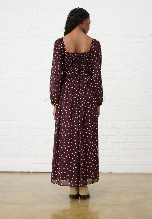 Me&B - Shirred Georgette Maxi -  Burgundy & Pink