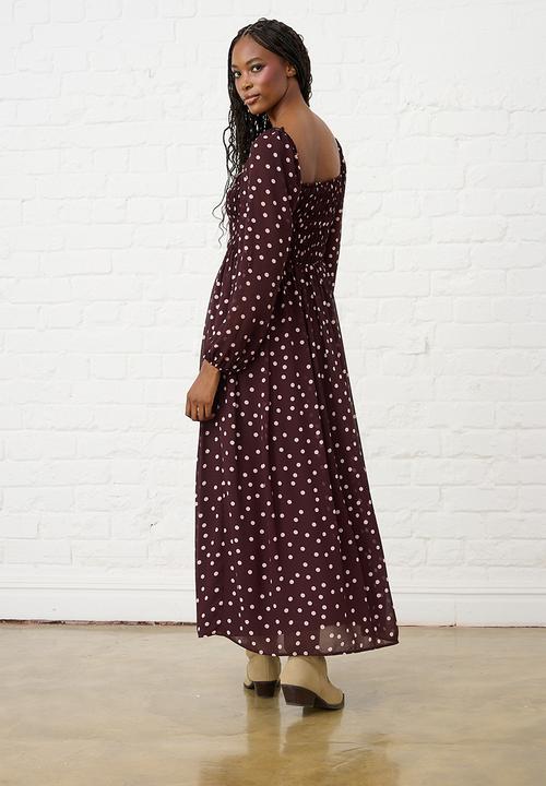 Me&B - Shirred Georgette Maxi -  Burgundy & Pink