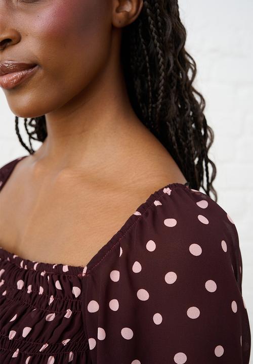Me&B - Shirred Georgette Maxi -  Burgundy & Pink