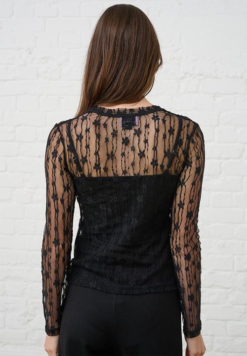 Me&B - Long Sleeve Top Flower Lace - Black