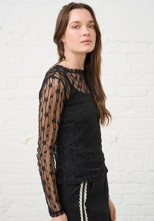 Me&B - Long Sleeve Top Flower Lace - Black