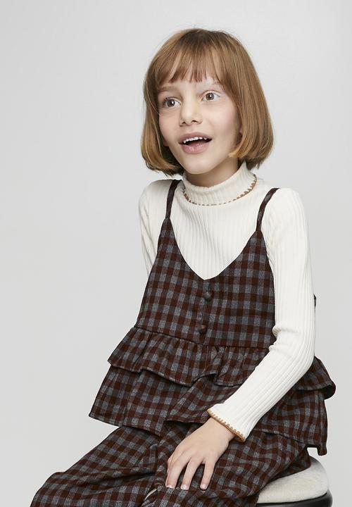 Pop Candy - Gingham peplum camisole & pants - maroon/grey