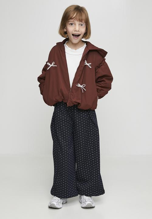 Pop Candy - Bow applique puffer jacket with faux fur lining - brownish red