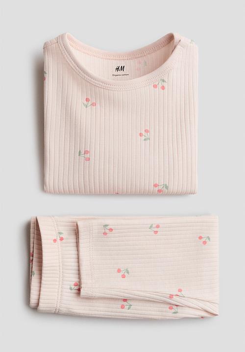 H&M - Ribbed cotton set - light pink/cherries