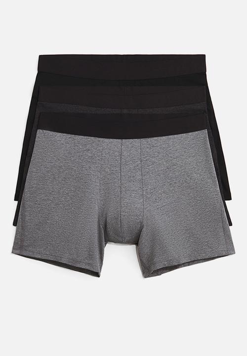 H&M - 3-Pack mid trunks with lycra - grey marl/black