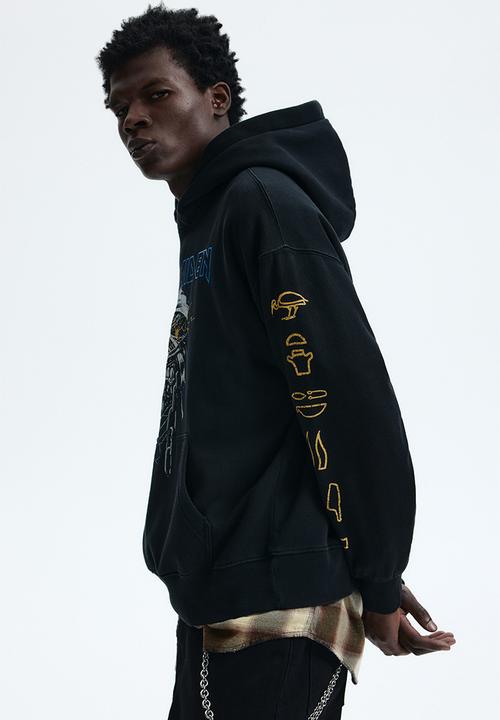 H&M - Oversized fit printed hoodie - black/iron maiden