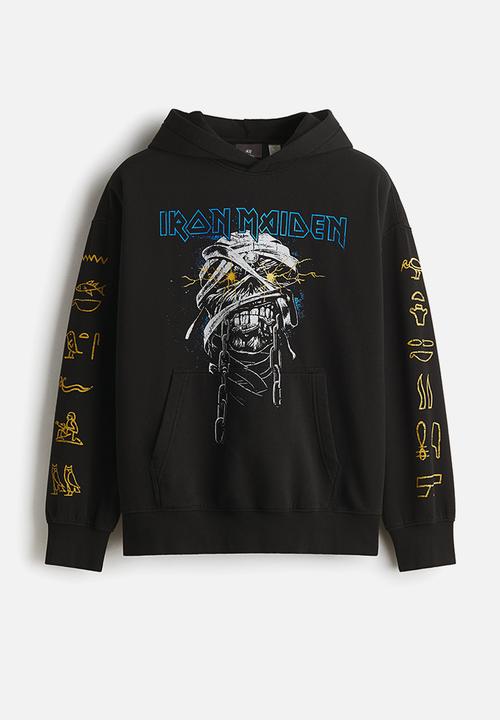 H&M - Oversized fit printed hoodie - black/iron maiden