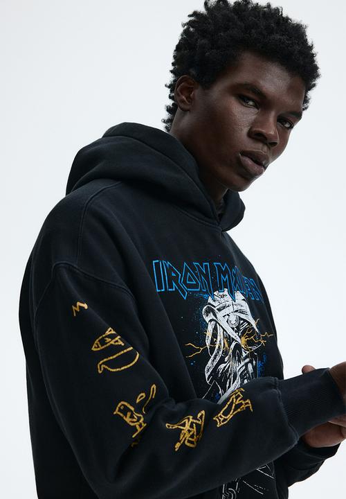 H&M - Oversized fit printed hoodie - black/iron maiden