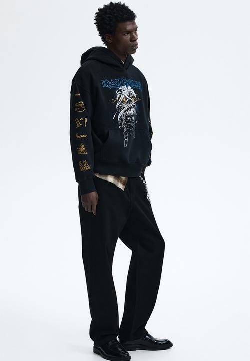 H&M - Oversized fit printed hoodie - black/iron maiden