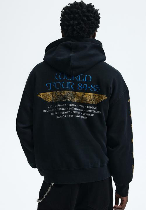 H&M - Oversized fit printed hoodie - black/iron maiden