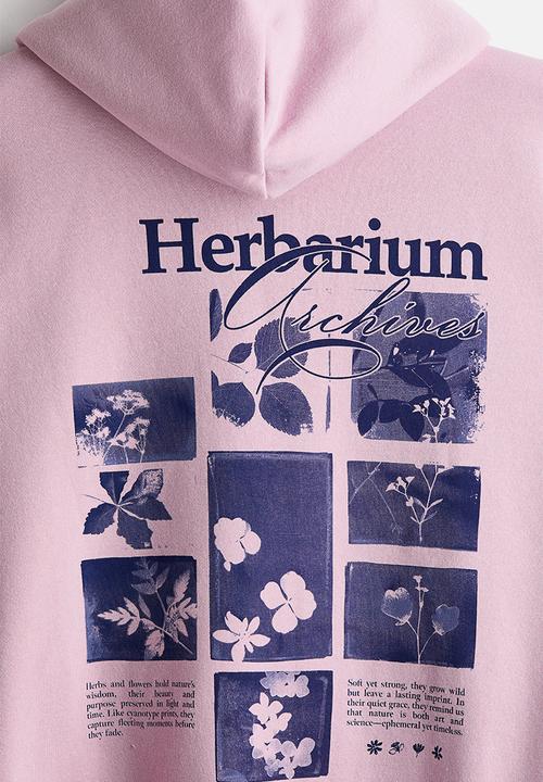 H&M - Loose fit printed hoodie - dusty pink/herbarium archives