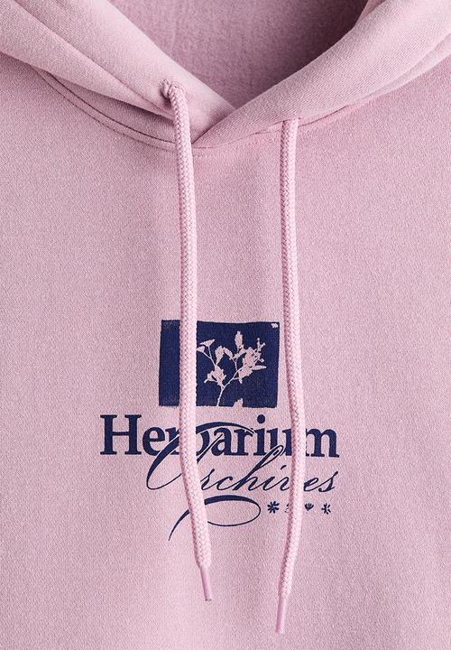 H&M - Loose fit printed hoodie - dusty pink/herbarium archives