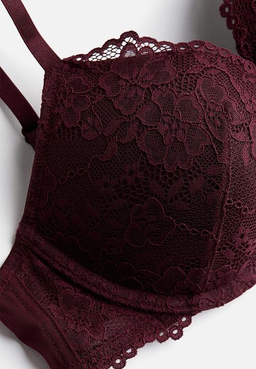 H&M - Lace push-up bra - burgundy