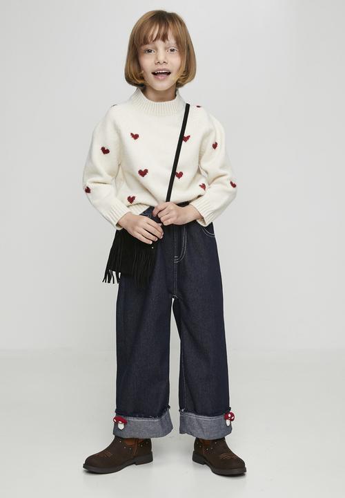 Pop Candy - Turn-up cuff jeans with applique mushrooms - navy