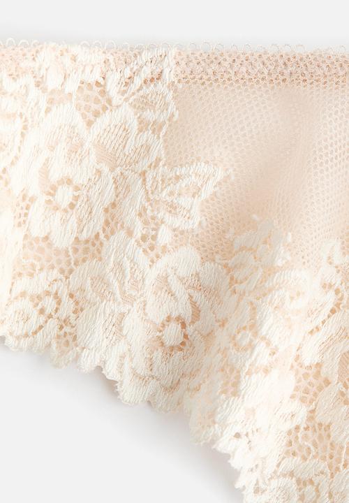 H&M - 2-Pack lace brazilian briefs - light beige/white