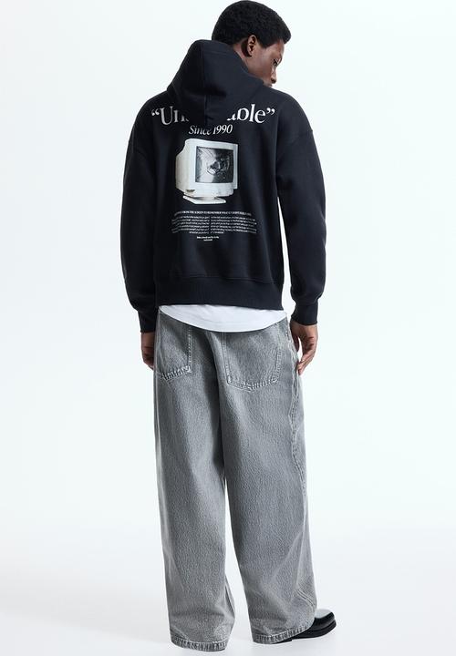 H&M - Oversized fit printed hoodie - black/unavailable