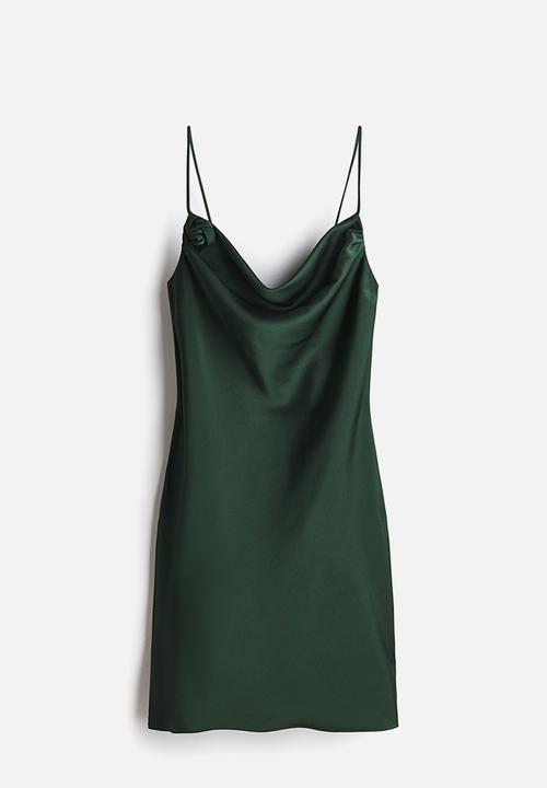 H&M - Tie-detail satin slip dress - dark green