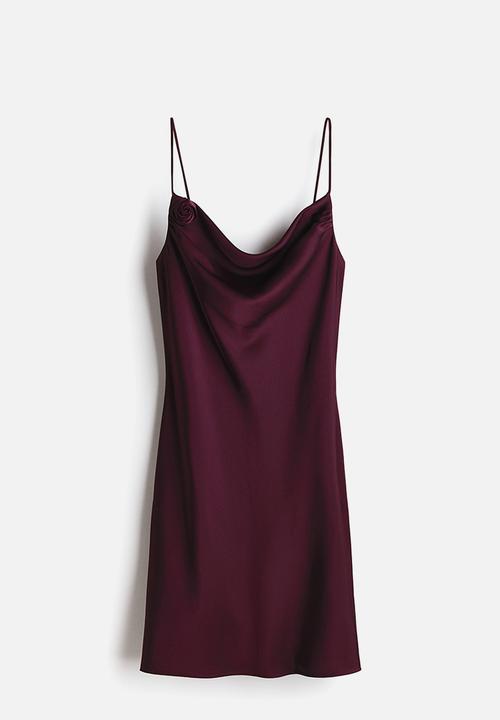 H&M - Tie-detail satin slip dress - plum