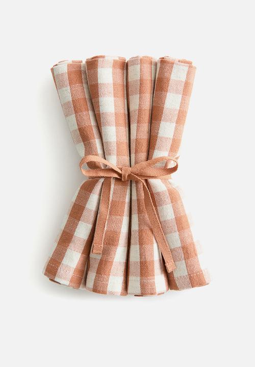 H&M - 4-Pack cotton napkins - terracotta/gingham check