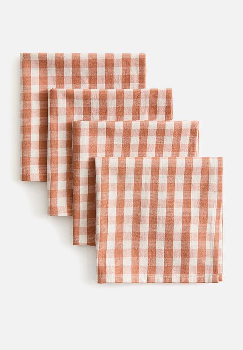 H&M - 4-Pack cotton napkins - terracotta/gingham check