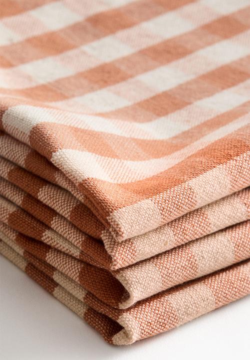 H&M - 4-Pack cotton napkins - terracotta/gingham check