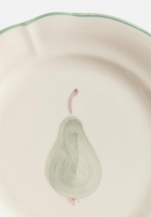 H&M - Hand-painted stoneware starter plate - light beige/pear