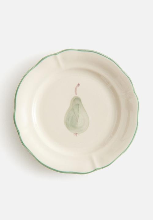 H&M - Hand-painted stoneware starter plate - light beige/pear