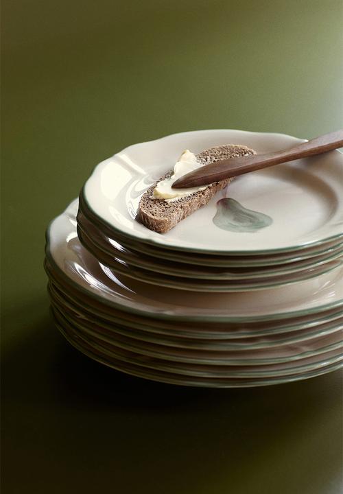 H&M - Hand-painted stoneware starter plate - light beige/pear