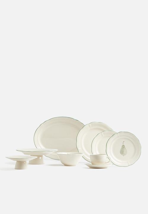H&M - Hand-painted stoneware starter plate - light beige/pear