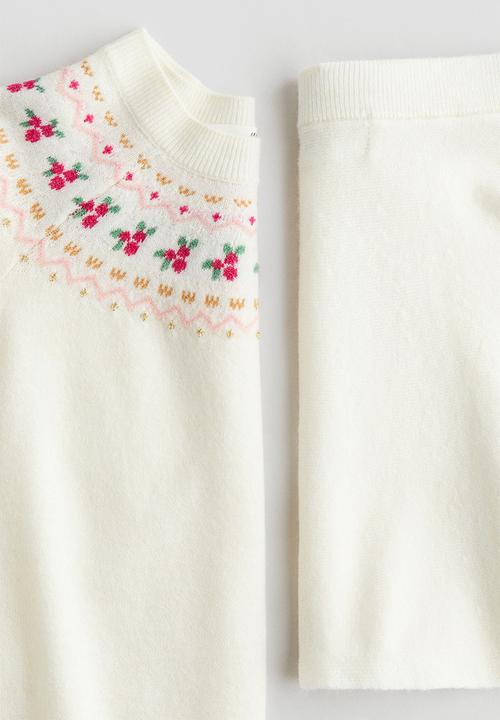 H&M - 2-piece jumper and skirt set - white/holly