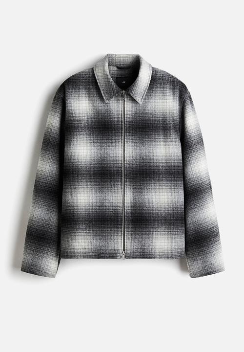 H&M - Regular fit wool-blend overshirt - dark grey/checked