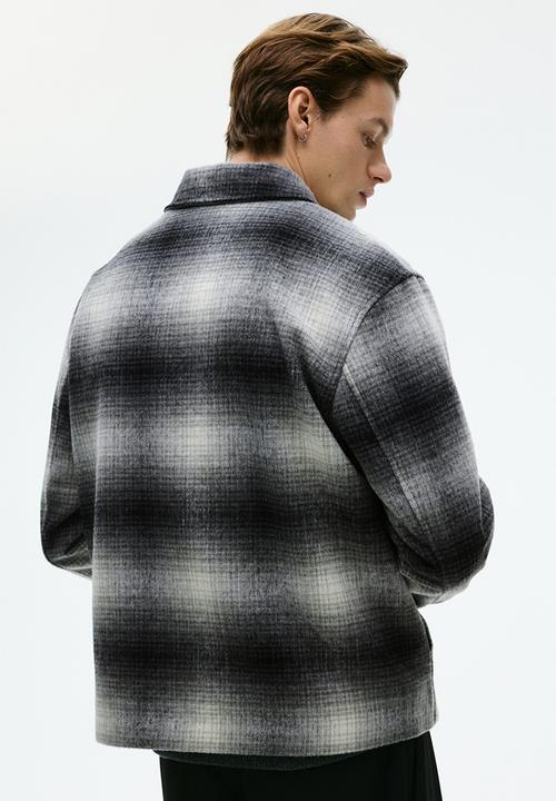 H&M - Regular fit wool-blend overshirt - dark grey/checked