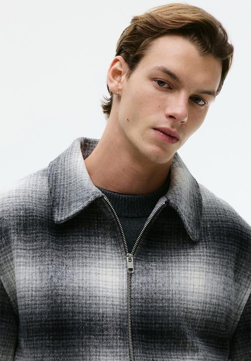 H&M - Regular fit wool-blend overshirt - dark grey/checked