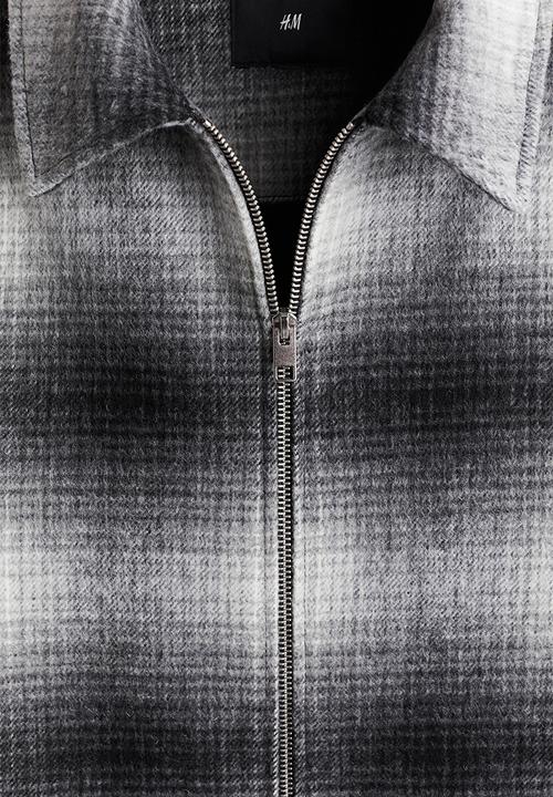 H&M - Regular fit wool-blend overshirt - dark grey/checked