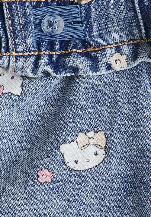 H&M - Motif-detail wide leg jeans - denim blue/hello kitty