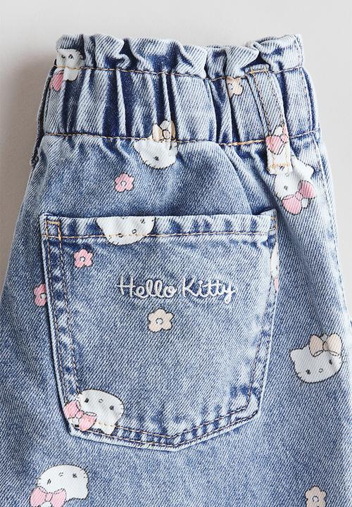 H&M - Motif-detail wide leg jeans - denim blue/hello kitty