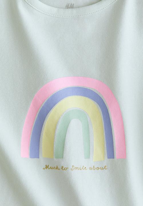 H&M - Printed jersey top - mint green/rainbow